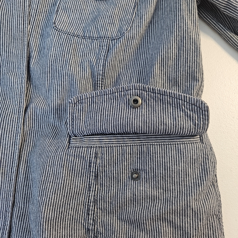 Talbots Blue Railroad Striped Full Zip Cotton Jacket With Snap Pockets Size 12 - Picture 7 of 9